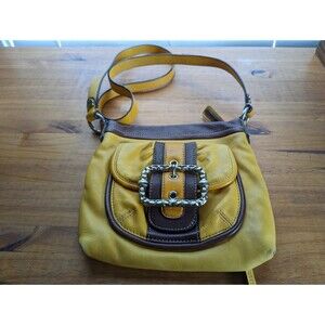 B. Makowsky Organizer Mustard & Brown Genuine Leather Messenger Cross-body bag